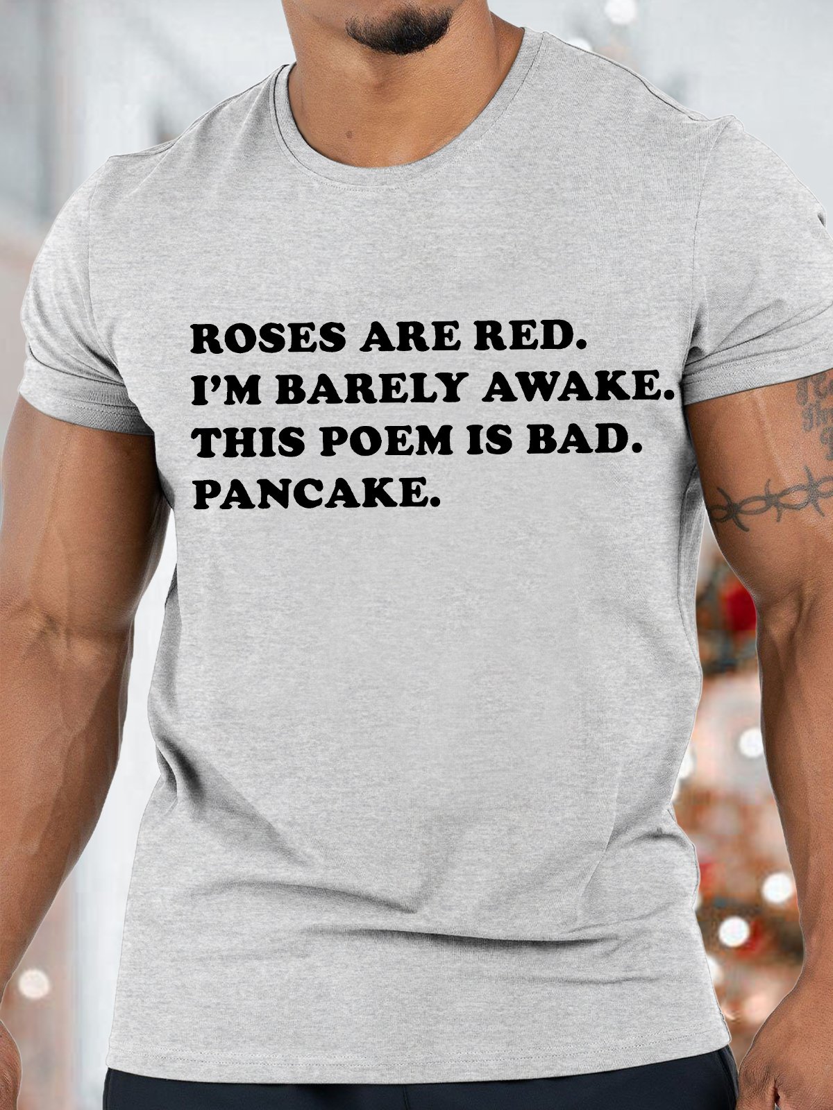 Men's Roses Are Red I Am Barely Awake This Poem Is Bad  Funny Valentine's Day Graphic Print Cotton Text Letters Casual T-Shirt