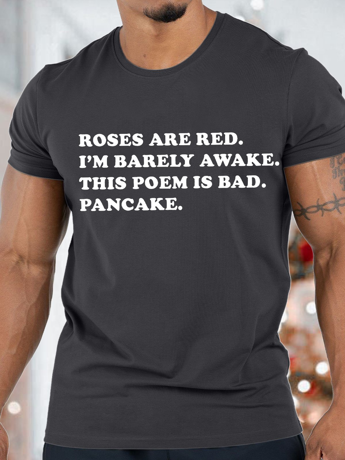 Men's Roses Are Red I Am Barely Awake This Poem Is Bad  Funny Valentine's Day Graphic Print Cotton Text Letters Casual T-Shirt