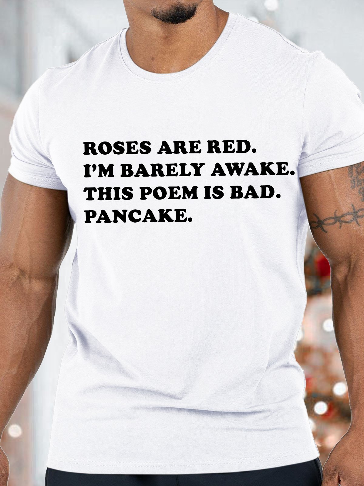 Men's Roses Are Red I Am Barely Awake This Poem Is Bad  Funny Valentine's Day Graphic Print Cotton Text Letters Casual T-Shirt