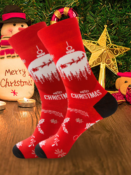 Christmas Cotton Jacquard Santa, Elk, Snowflake Pattern Socks, Festive Matching Red Socks