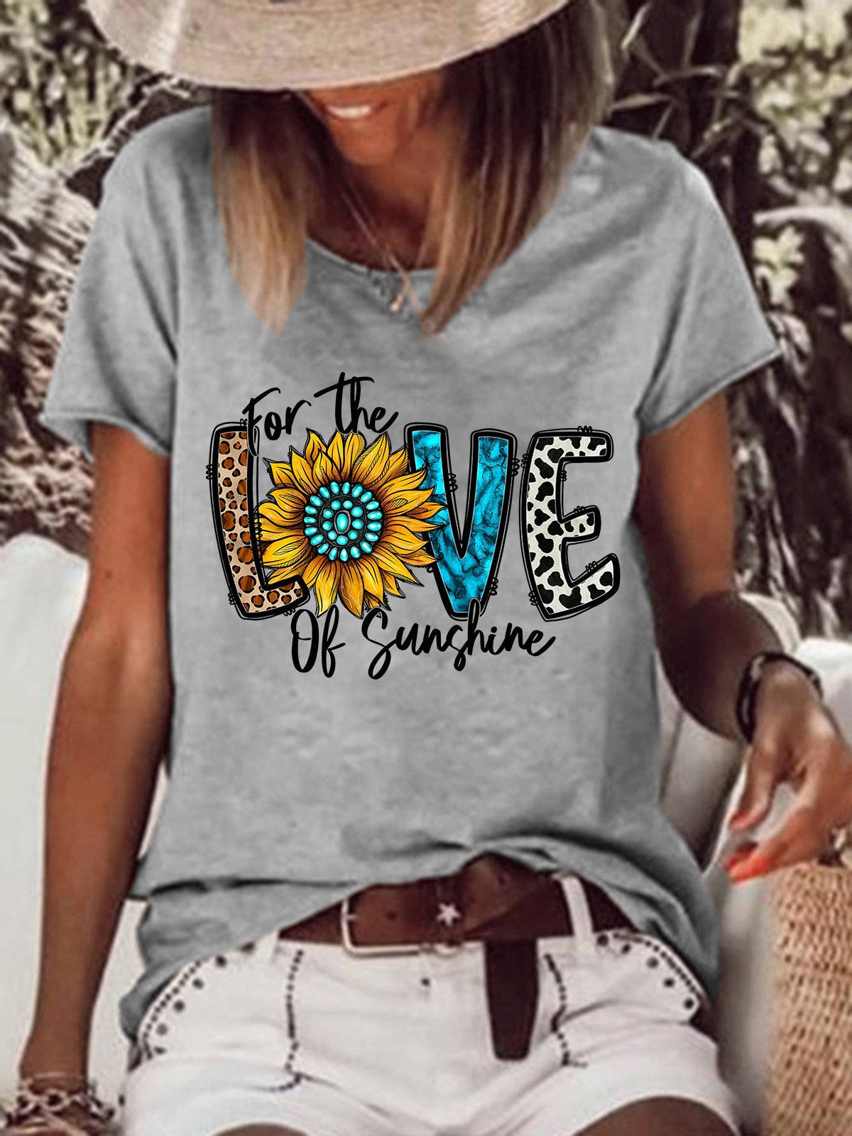 Women's Sunflower For The Love of Sunshine Simple Cotton-Blend Text Letters T-Shirt