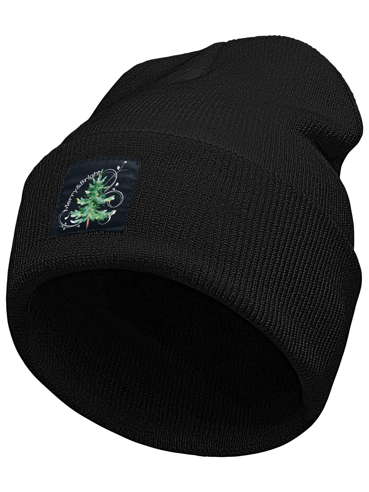 Merry And Bright Christmas Tree Graphic Beanie Hat