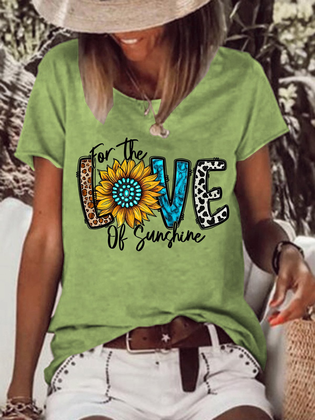 Women's Sunflower For The Love of Sunshine Simple Cotton-Blend Text Letters T-Shirt