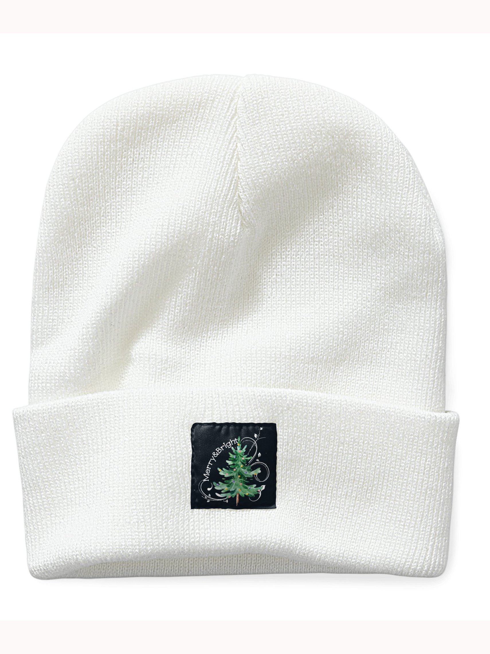 Merry And Bright Christmas Tree Graphic Beanie Hat