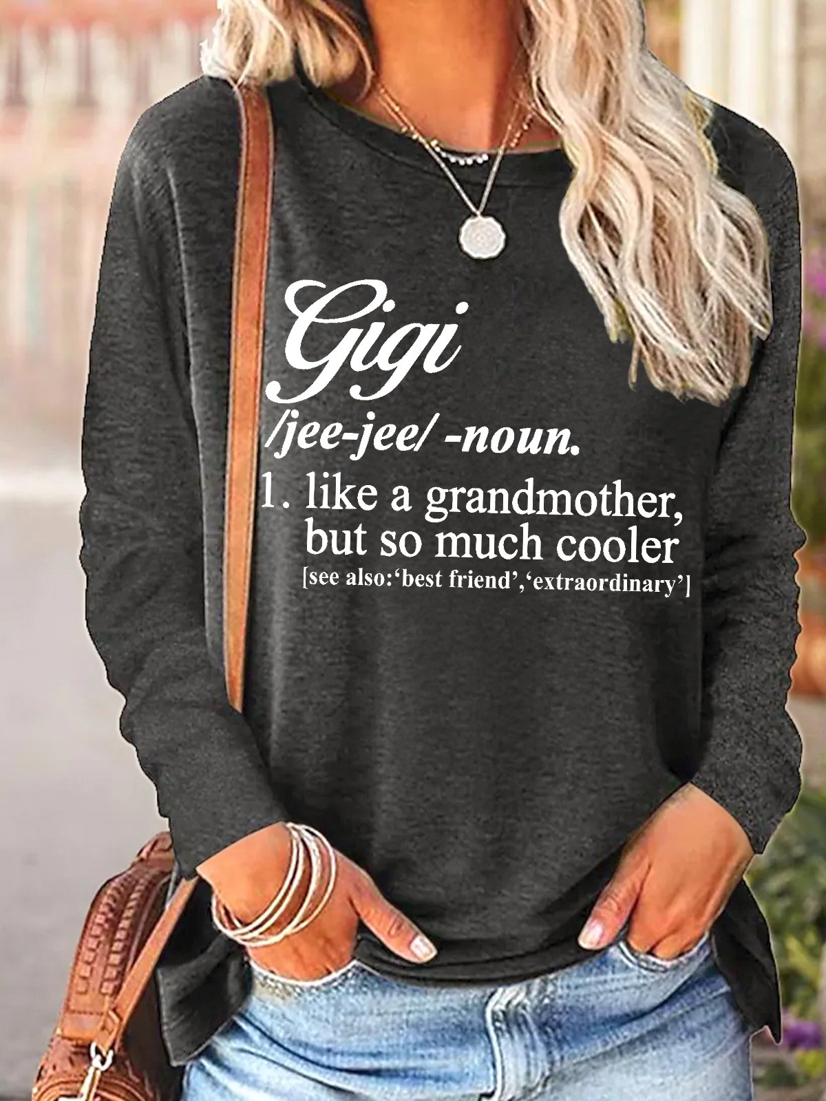 Gigi Like A Grandmather But So Much Cooler Cotton-Blend Casual Text Letters Regular Fit Top