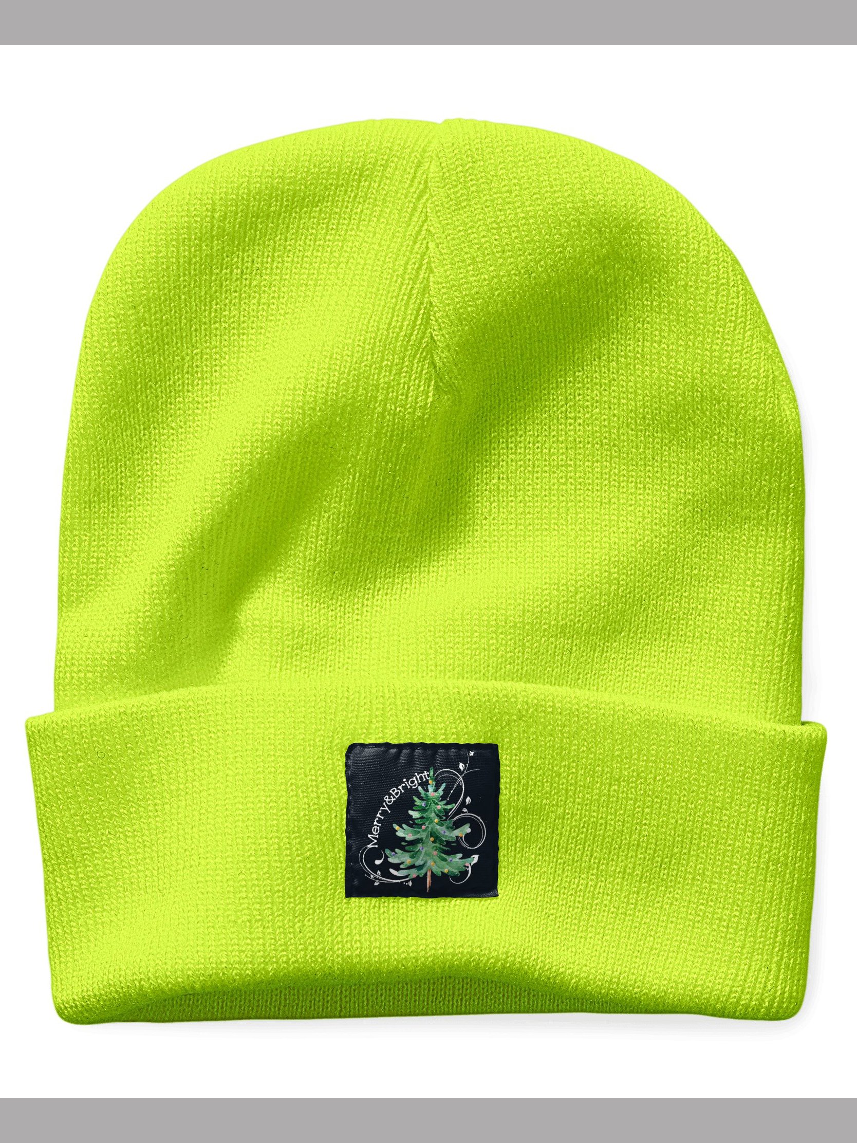 Merry And Bright Christmas Tree Graphic Beanie Hat