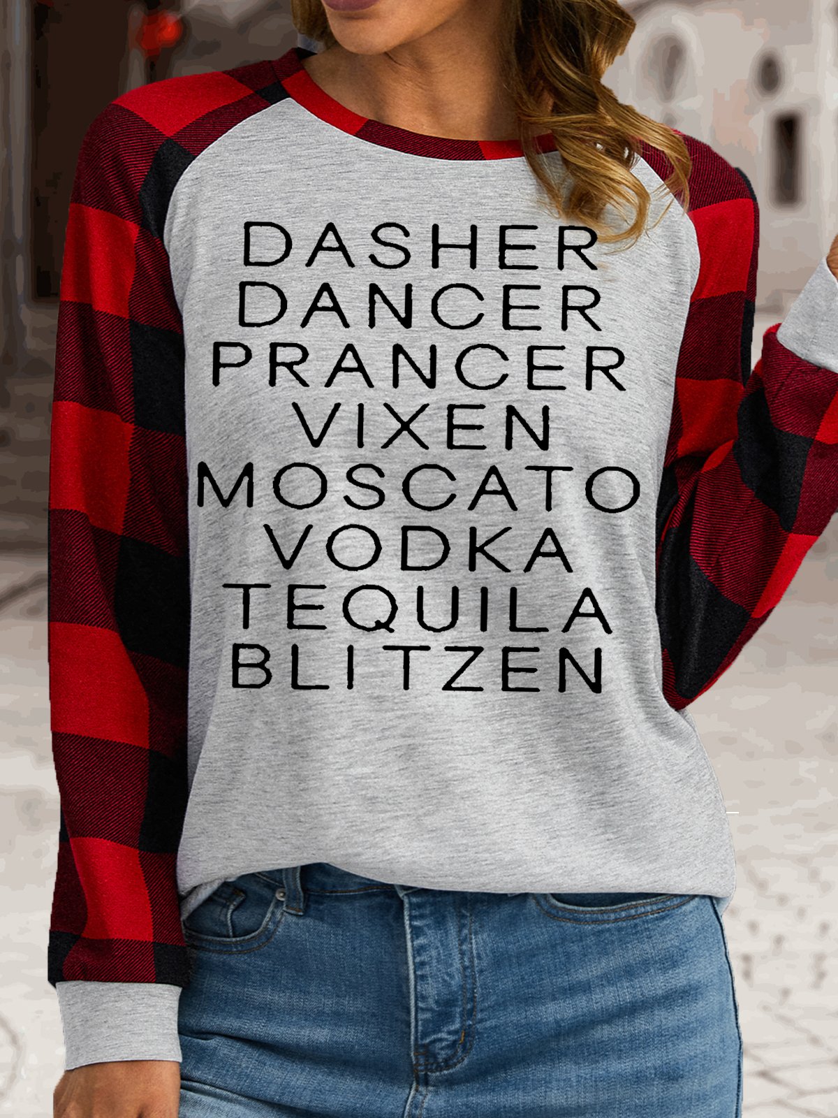 Women‘s Funny Christmas Alcohol Crew Neck Casual Top