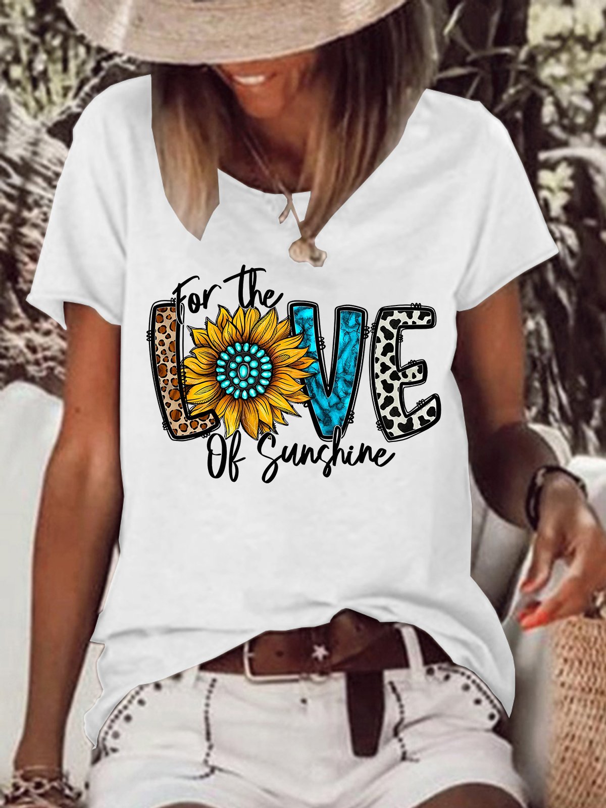 Women's Sunflower For The Love of Sunshine Simple Cotton-Blend Text Letters T-Shirt