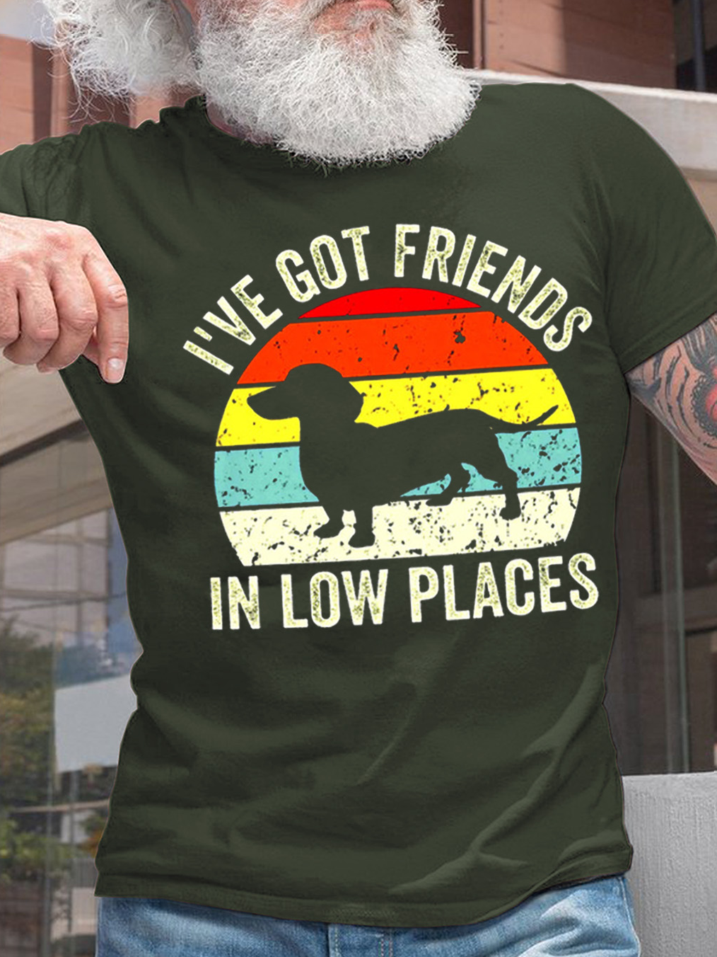 I've Got Friends In Low Places Funny Gift for Dachshund Lover Mens T-Shirt