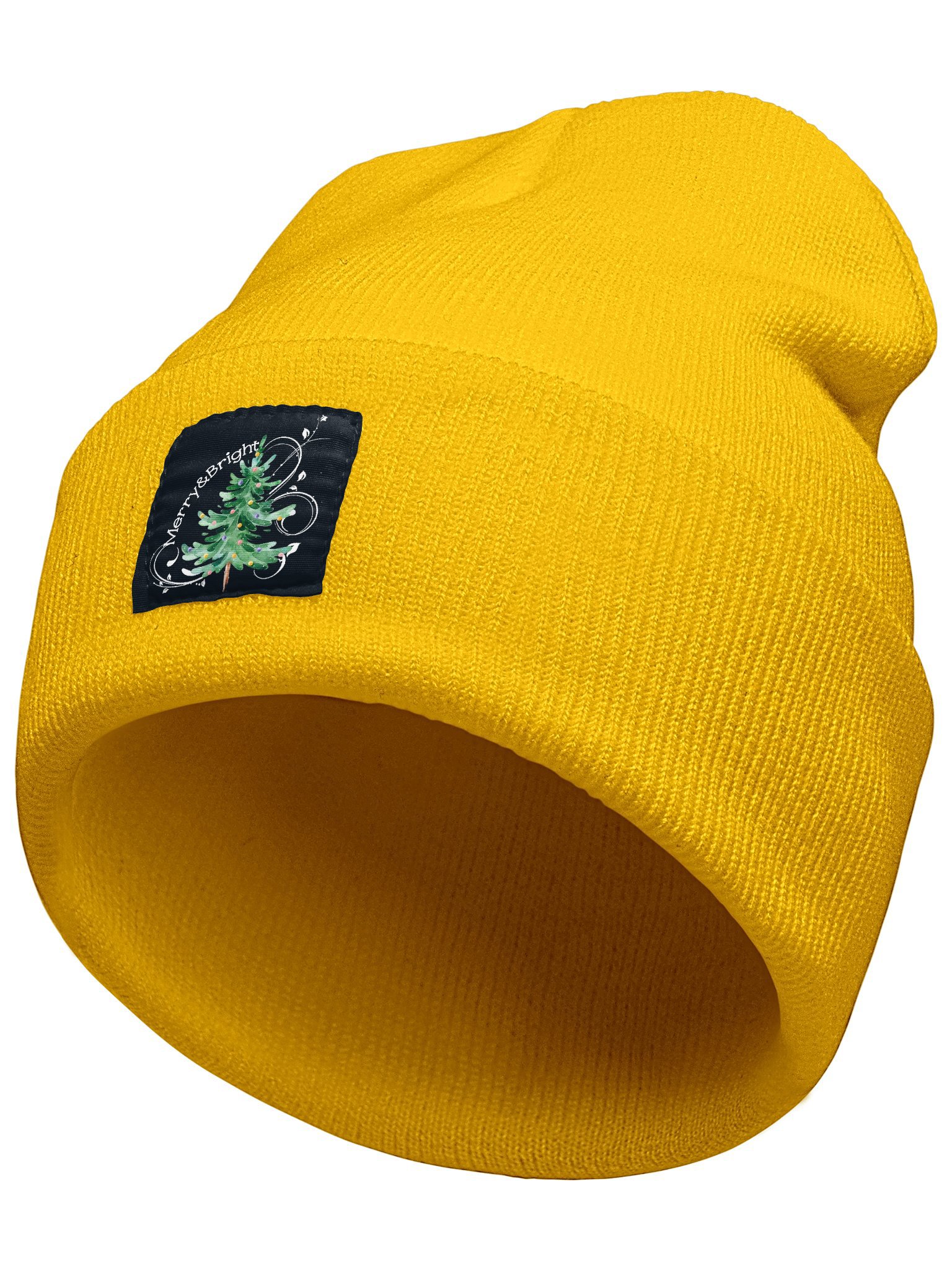 Merry And Bright Christmas Tree Graphic Beanie Hat