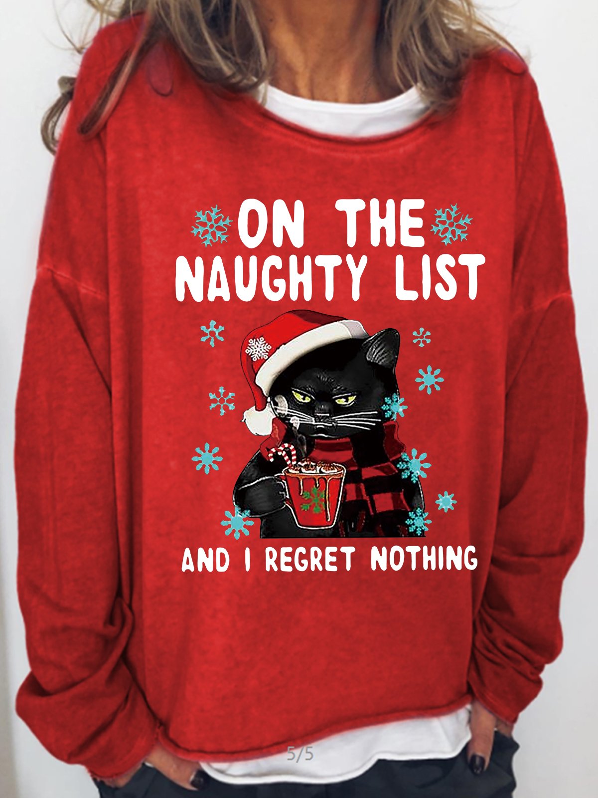 Womens Black cat On the naughty list and i regret nothing Christmas Sweatshirt