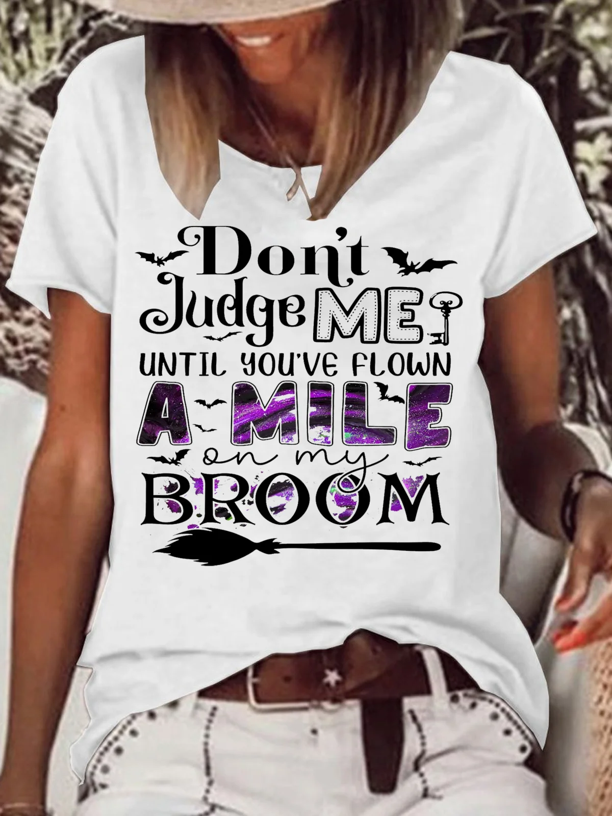 Women's Don't Judge Me Until You've Flown A Mile On My Broom Casual Crew Neck T-Shirt