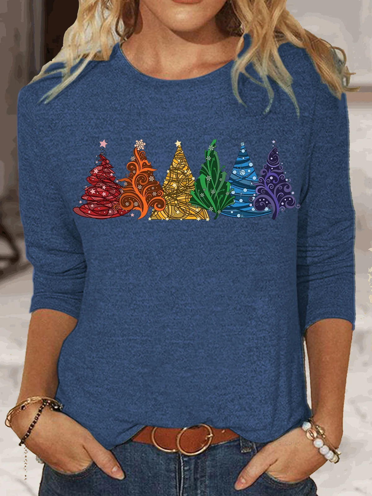 Women's Rainbow Christmas Trees Classic Long Sleeve Top