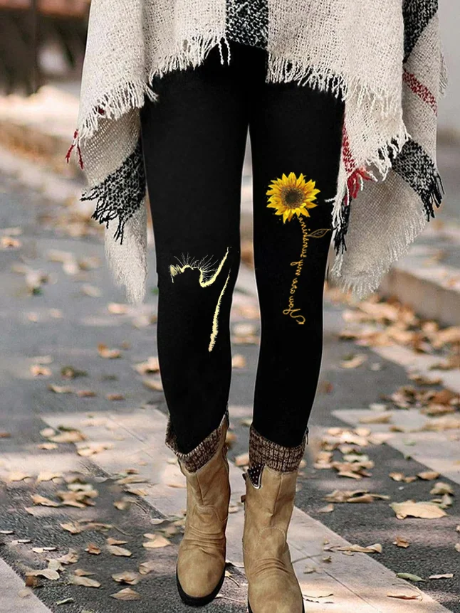 Women's Funny Cat Sunflower Simple Regular Fit Leggings