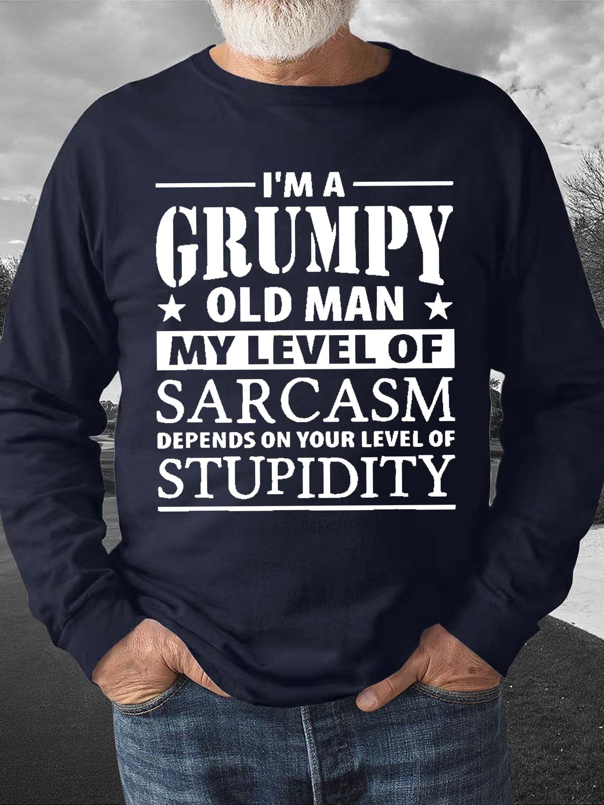 Men's I Am Grumpy Old Man Funny Graphics Print Cotton-Blend Text Letters Crew Neck Casual Sweatshirt