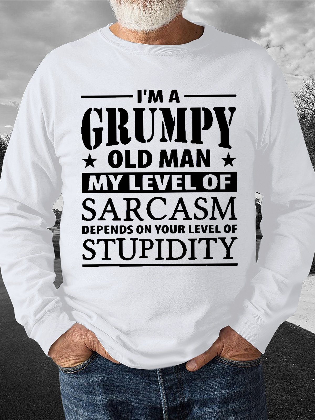 Men's I Am Grumpy Old Man Funny Graphics Print Cotton-Blend Text Letters Crew Neck Casual Sweatshirt