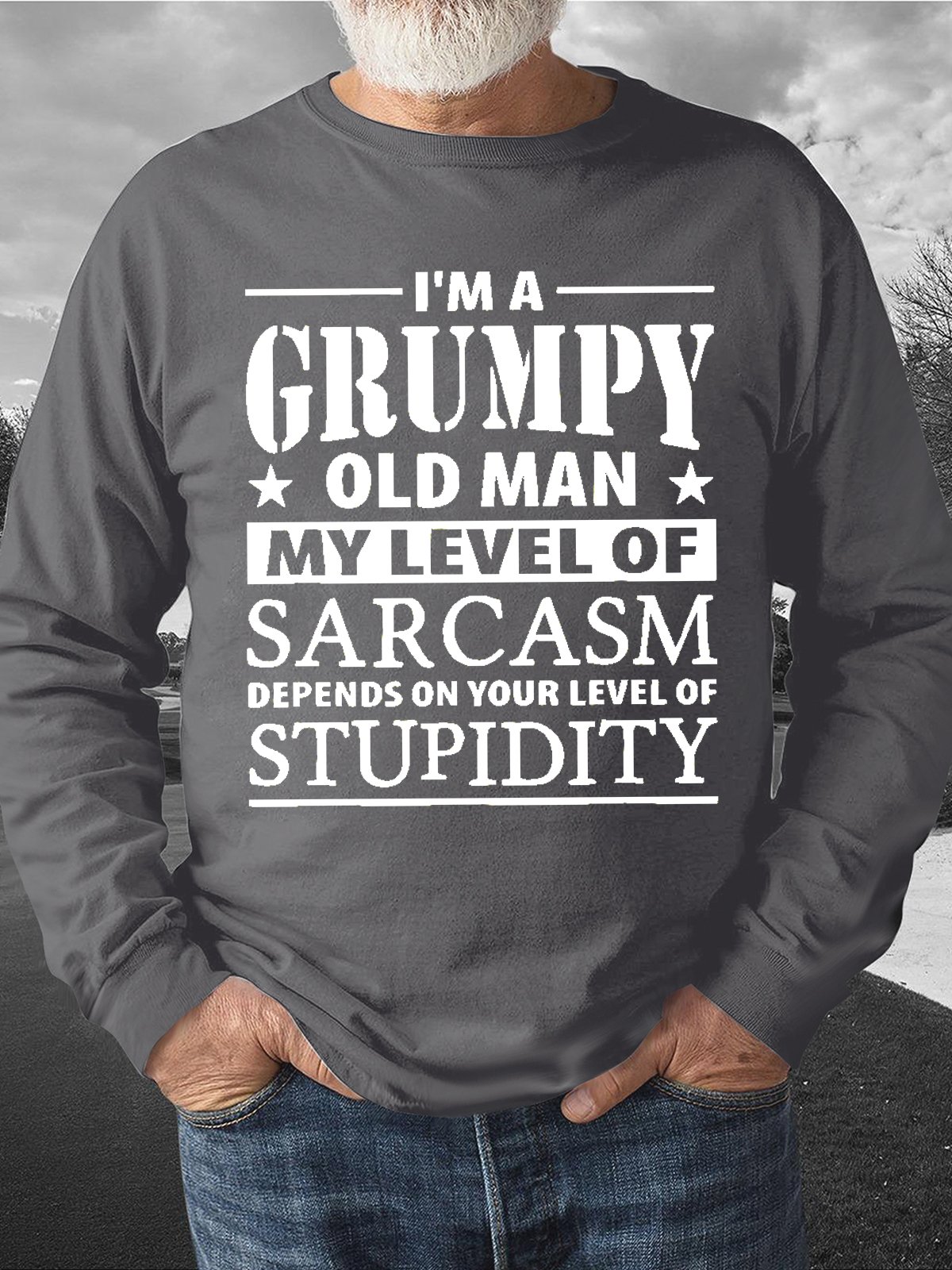 Men's I Am Grumpy Old Man Funny Graphics Print Cotton-Blend Text Letters Crew Neck Casual Sweatshirt