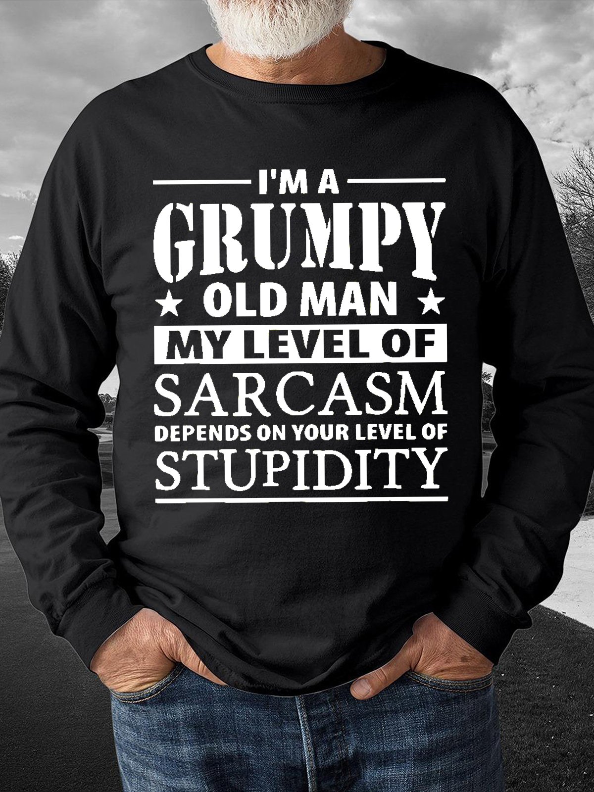 Men's I Am Grumpy Old Man Funny Graphics Print Cotton-Blend Text Letters Crew Neck Casual Sweatshirt