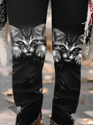 Women‘s Simple Regular Fit Black Cat Leggings