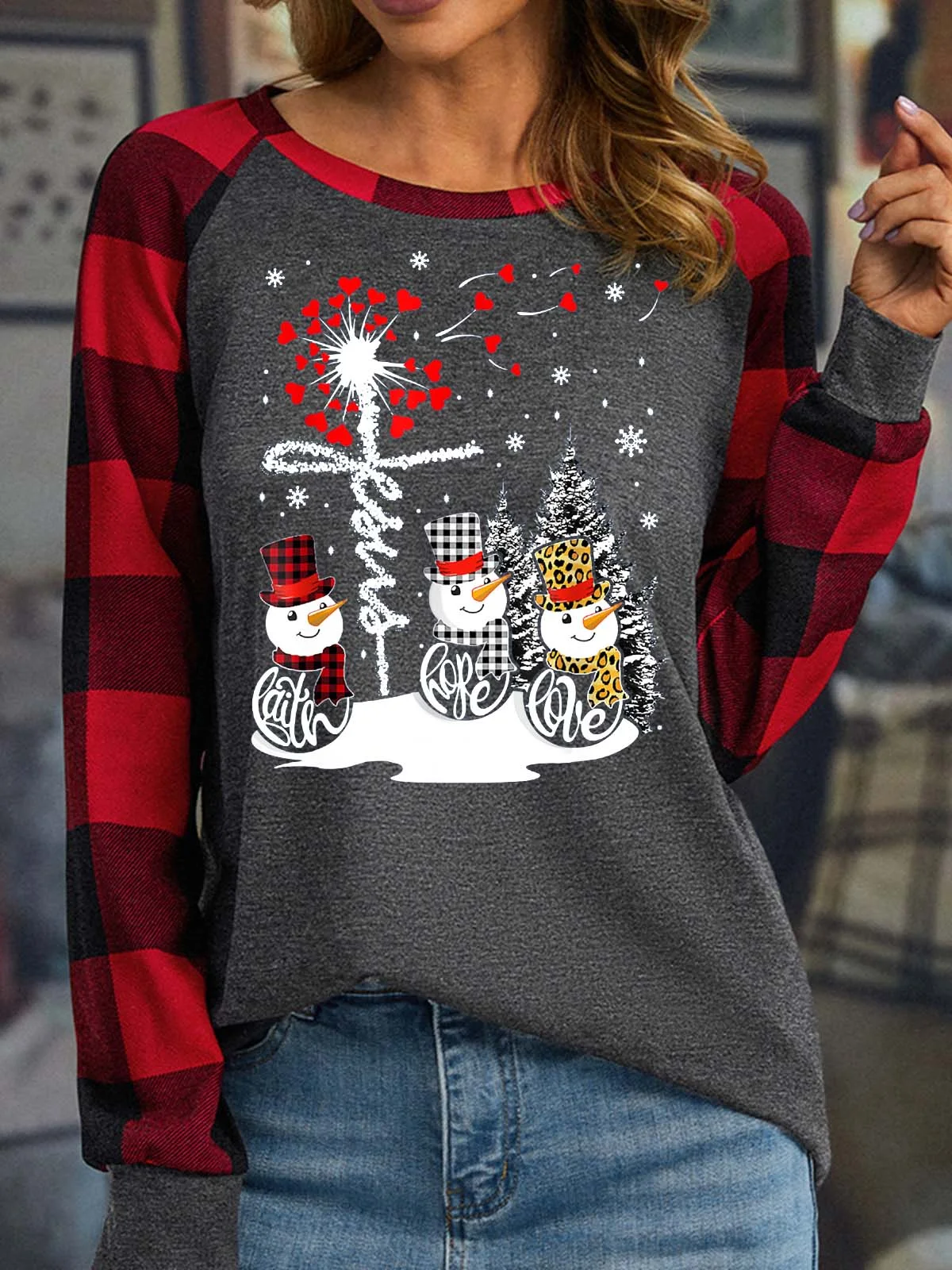 Women’s Merry Christmas Faith Love Hope Christmas Polyester Cotton Loose Casual Top