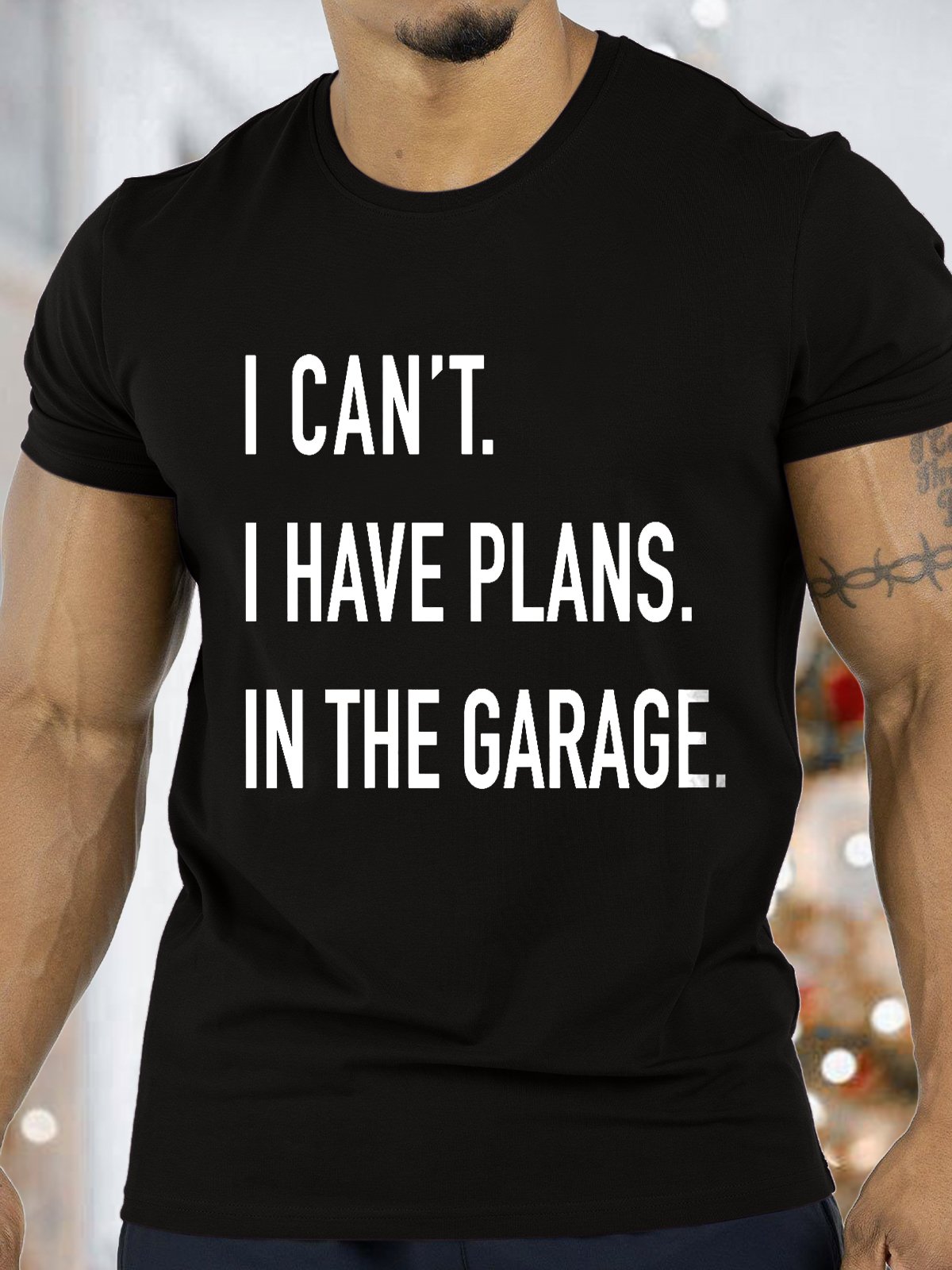 Men's I Can't I Have Plans In The Garage Funny Valentine's Day Graphics Print Casual Text Letters T-Shirt