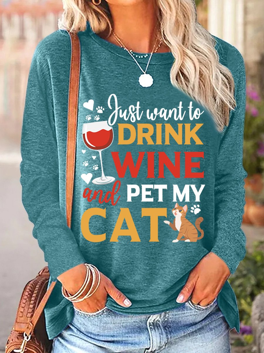 Lilicloth X Manikvskhan Cat Lovers Shirt Just Want To Drink Wine And Pet My Cat Womens Casual Top