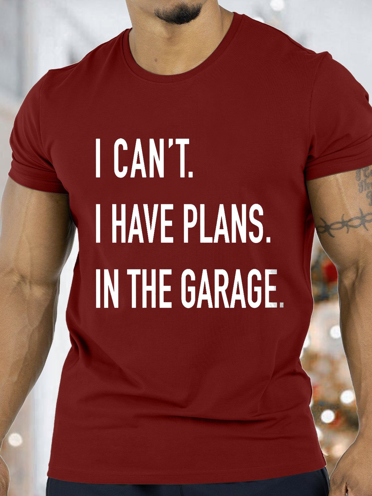 Men's I Can't I Have Plans In The Garage Funny Valentine's Day Graphics Print Casual Text Letters T-Shirt