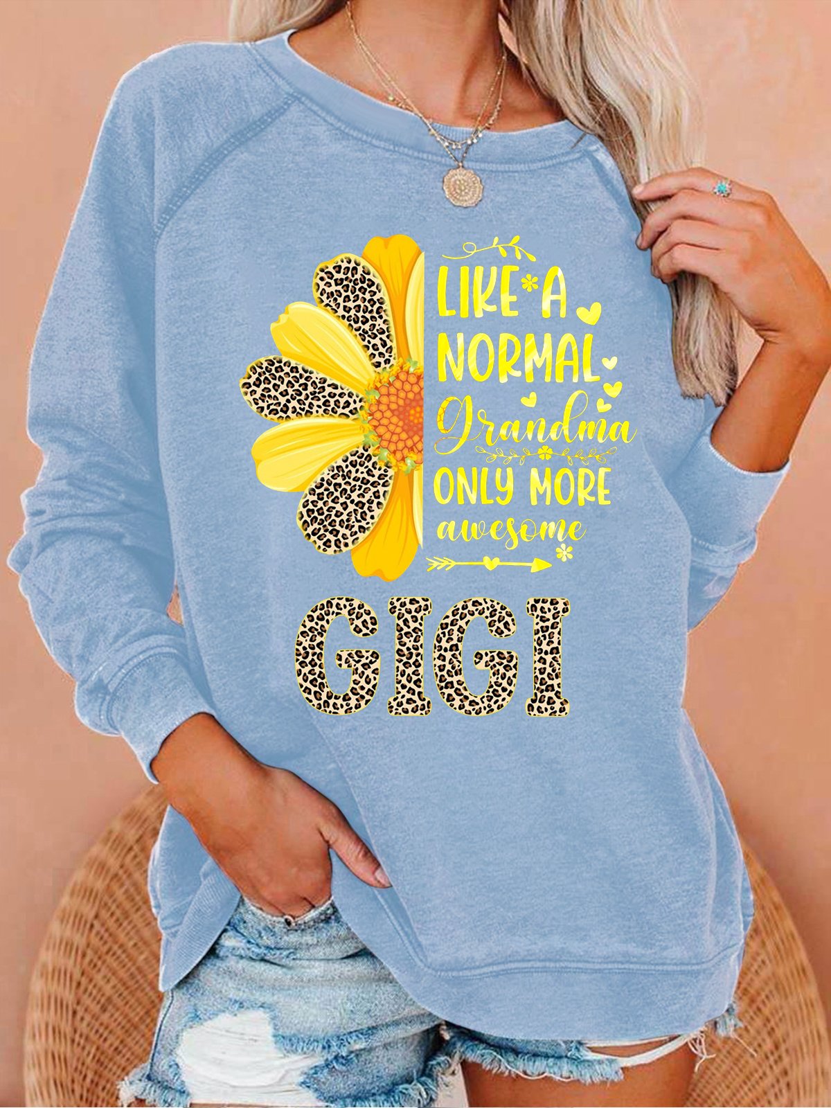 Women's Gigi Like A Normal Grandma Only More Awesome Sun Flower Leopard Sweatshirt