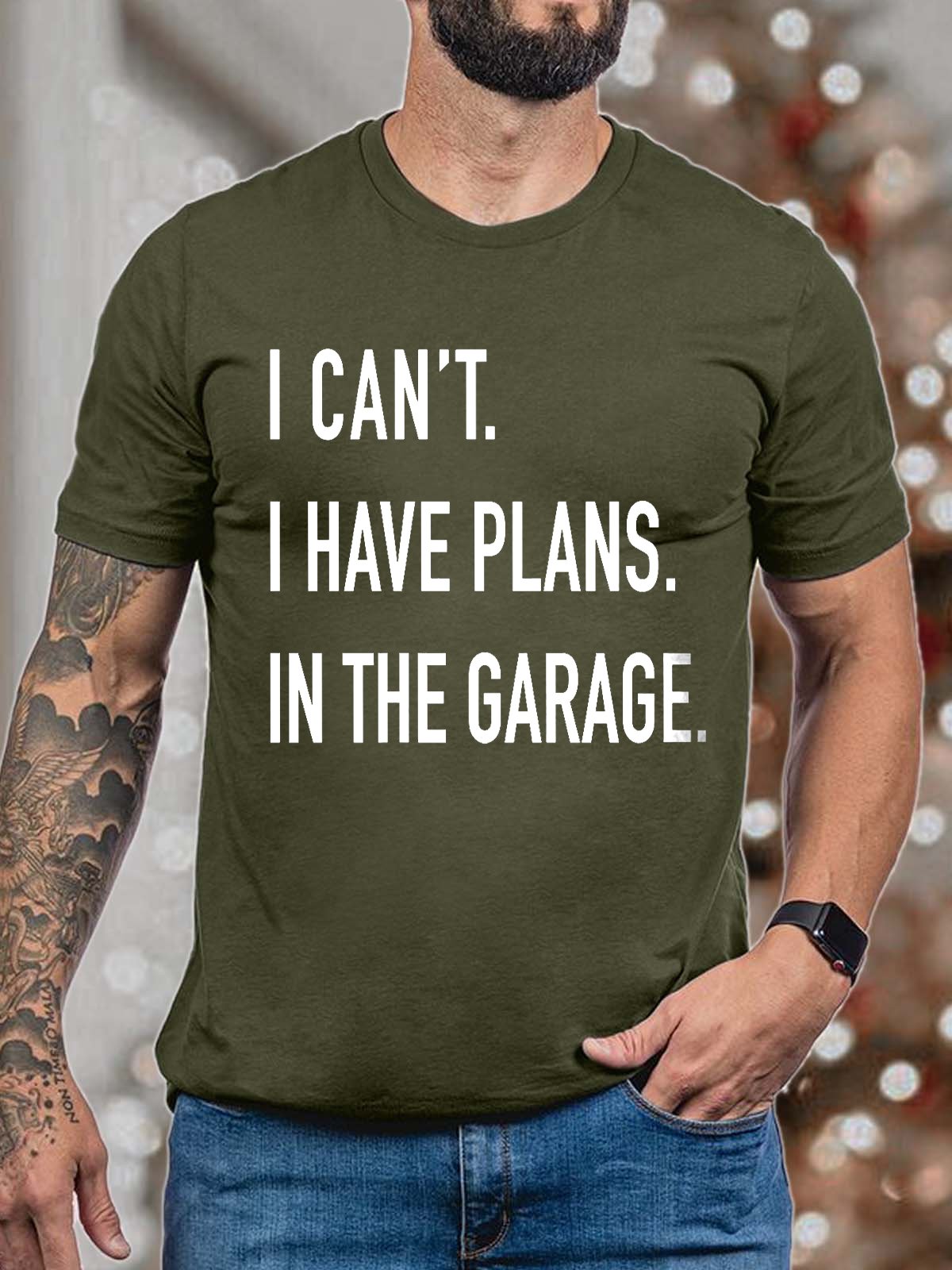 Men's I Can't I Have Plans In The Garage Funny Valentine's Day Graphics Print Casual Text Letters T-Shirt