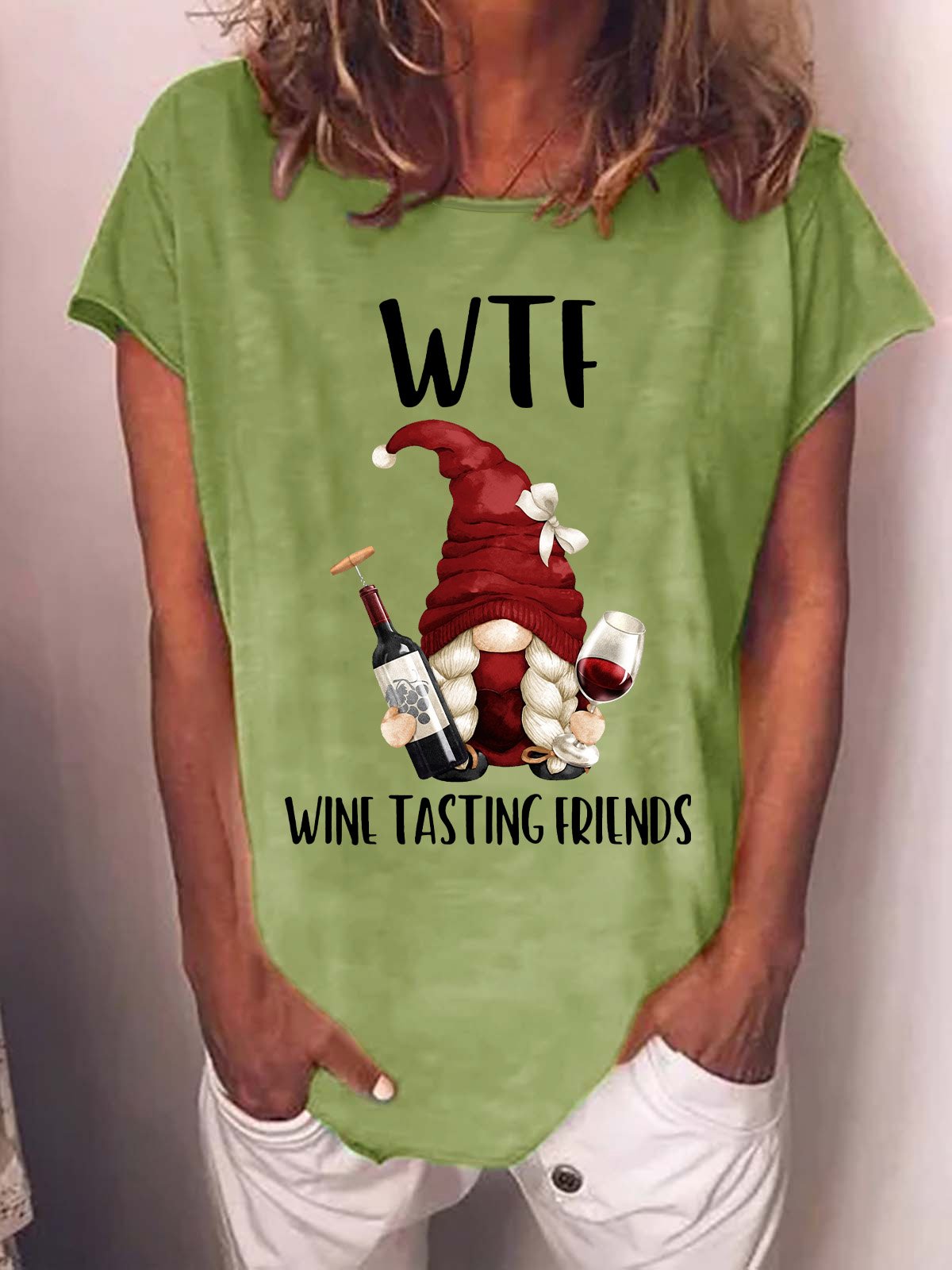 Gift for Wine Lovers Wtf Wine Testing Friends Gnome With Wine Womens T-Shirt