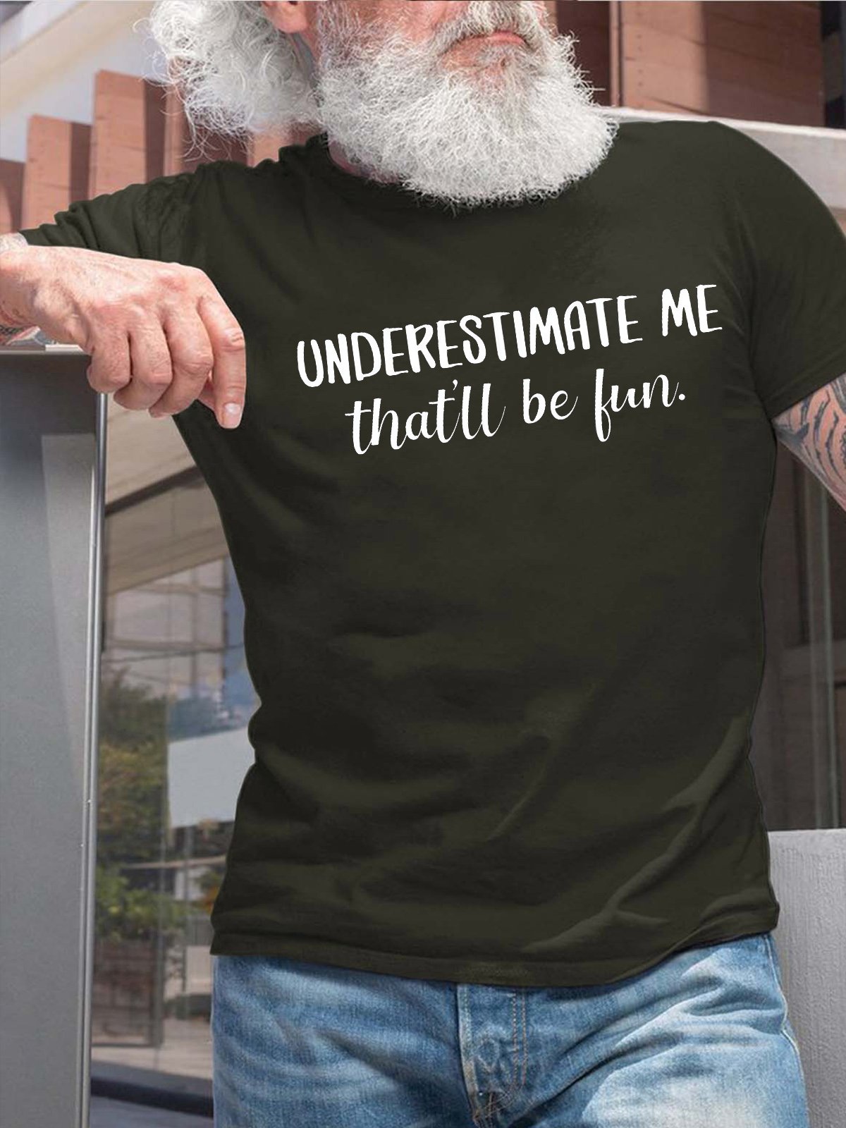 Men's underestimate me thay'll be fun Funny Graphics Print Text Letters Casual Crew Neck Cotton T-Shirt