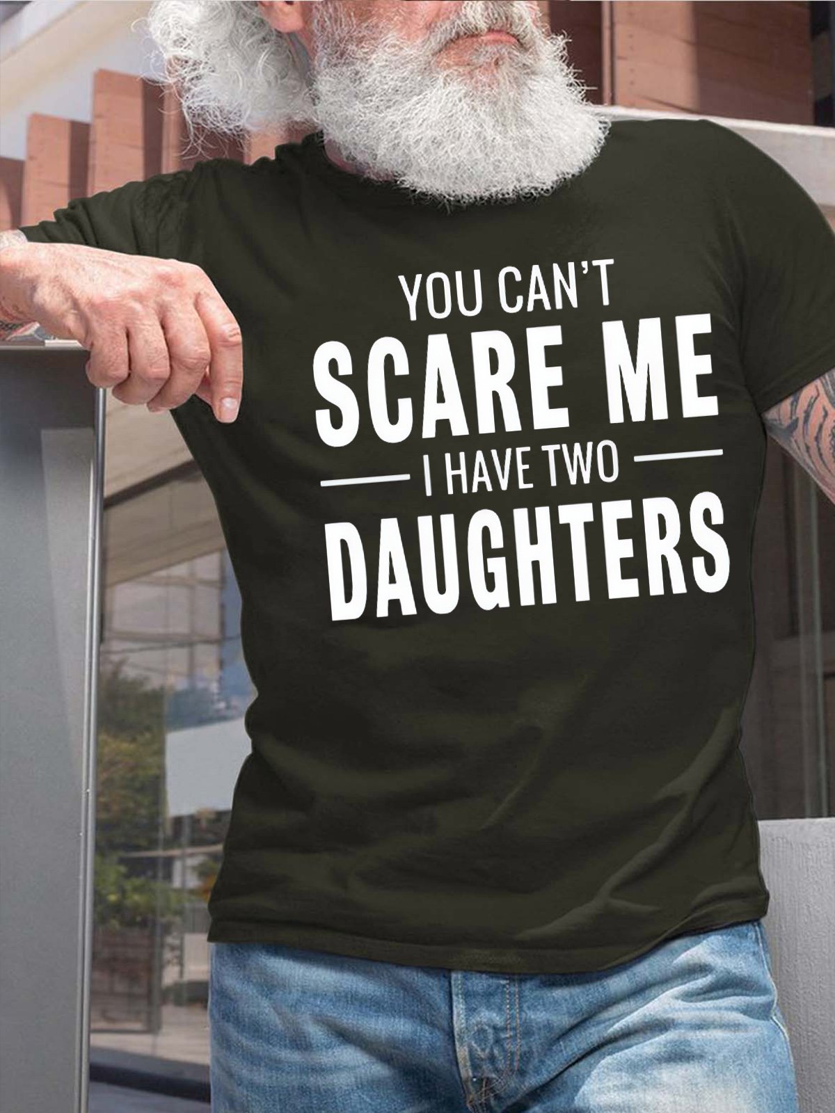 Men's You Can't Scare Me I Have Two Daughters Funny Graphics Print Text Letters Casual Cotton T-Shirt