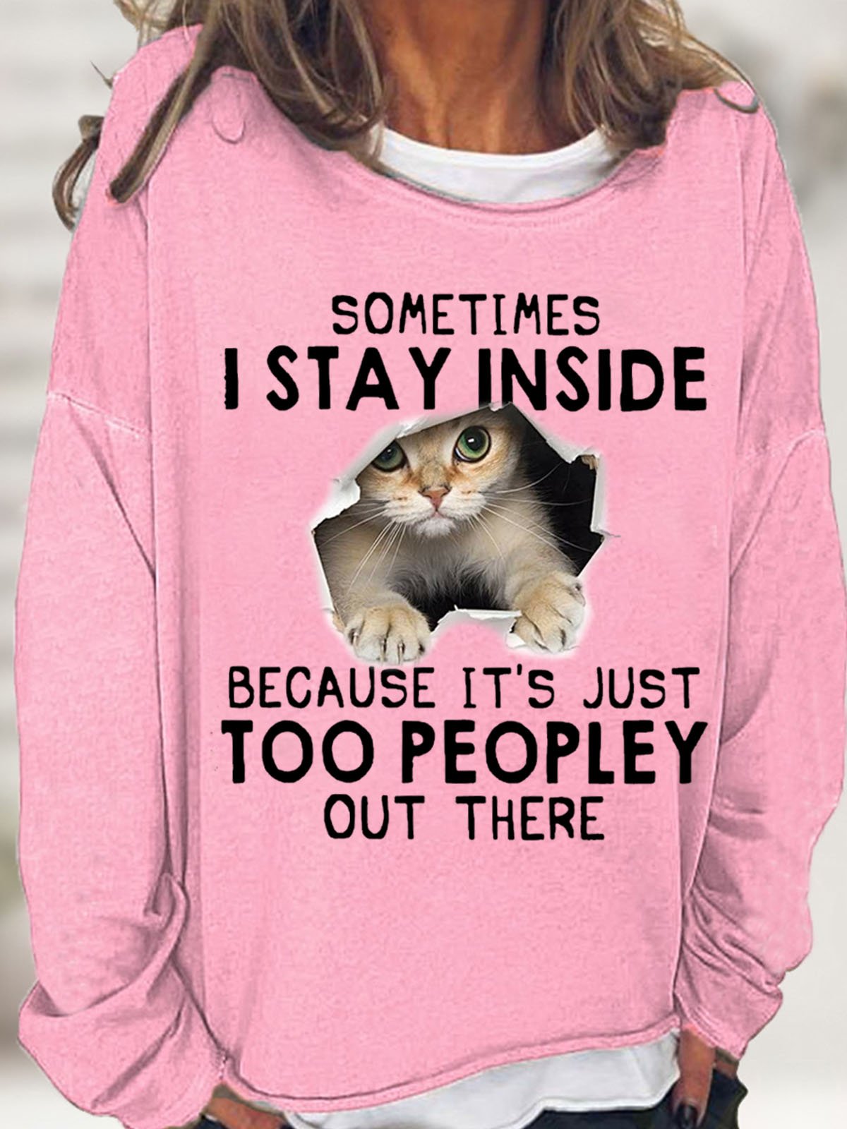 Women’s Funny Letter Cat Print Casual Sweatshirt
