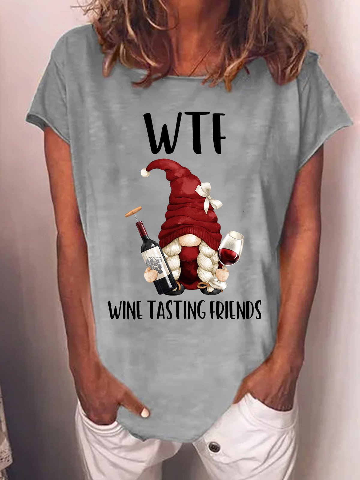 Gift for Wine Lovers Wtf Wine Testing Friends Gnome With Wine Womens T-Shirt