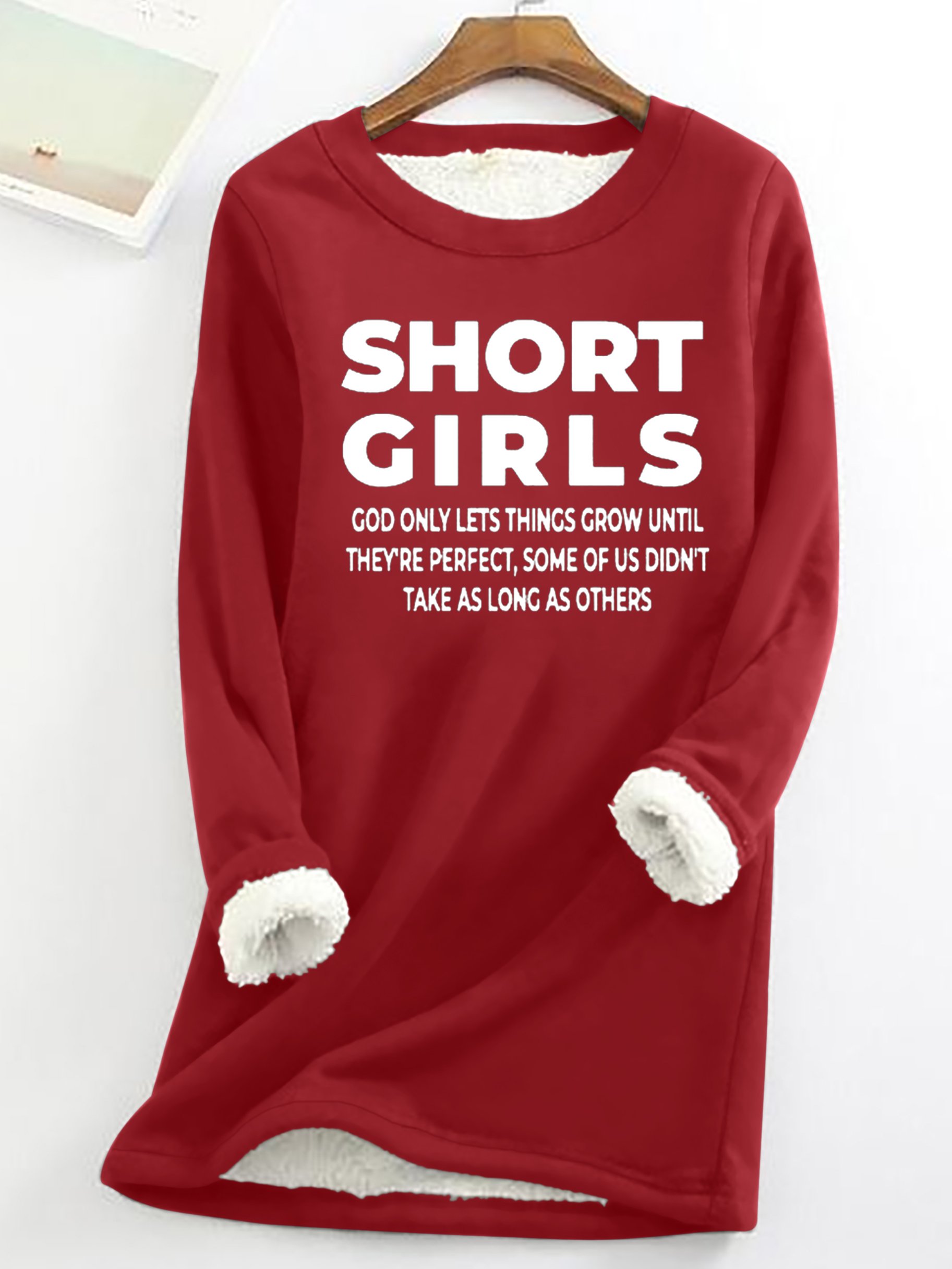 Women's Short Girls Funny Graphic Print Warmth Fleece Sweatshirt Loose Christmas Crew Neck Casual Sweatshirt