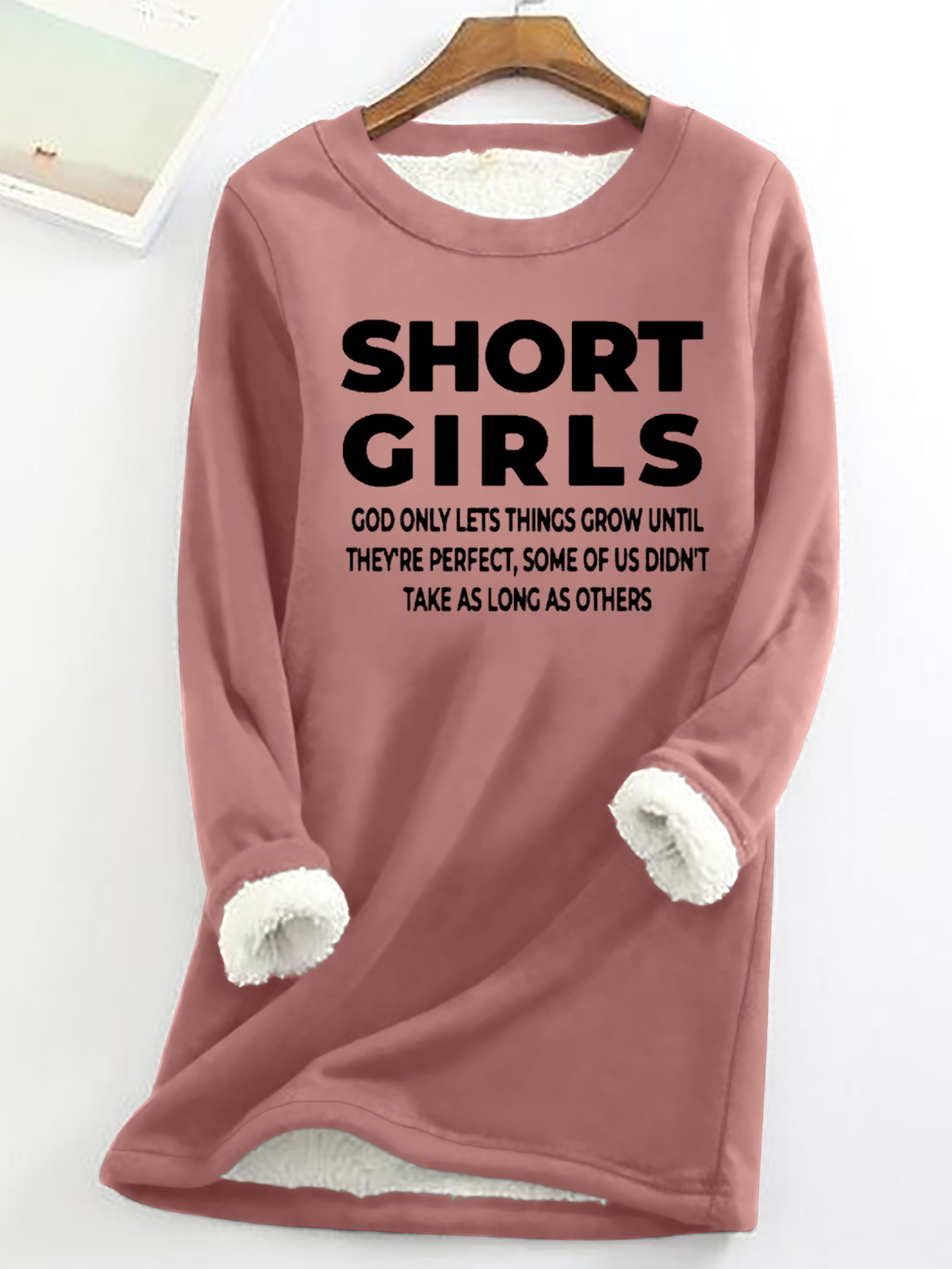 Women's Short Girls Funny Graphic Print Warmth Fleece Sweatshirt Loose Christmas Crew Neck Casual Sweatshirt