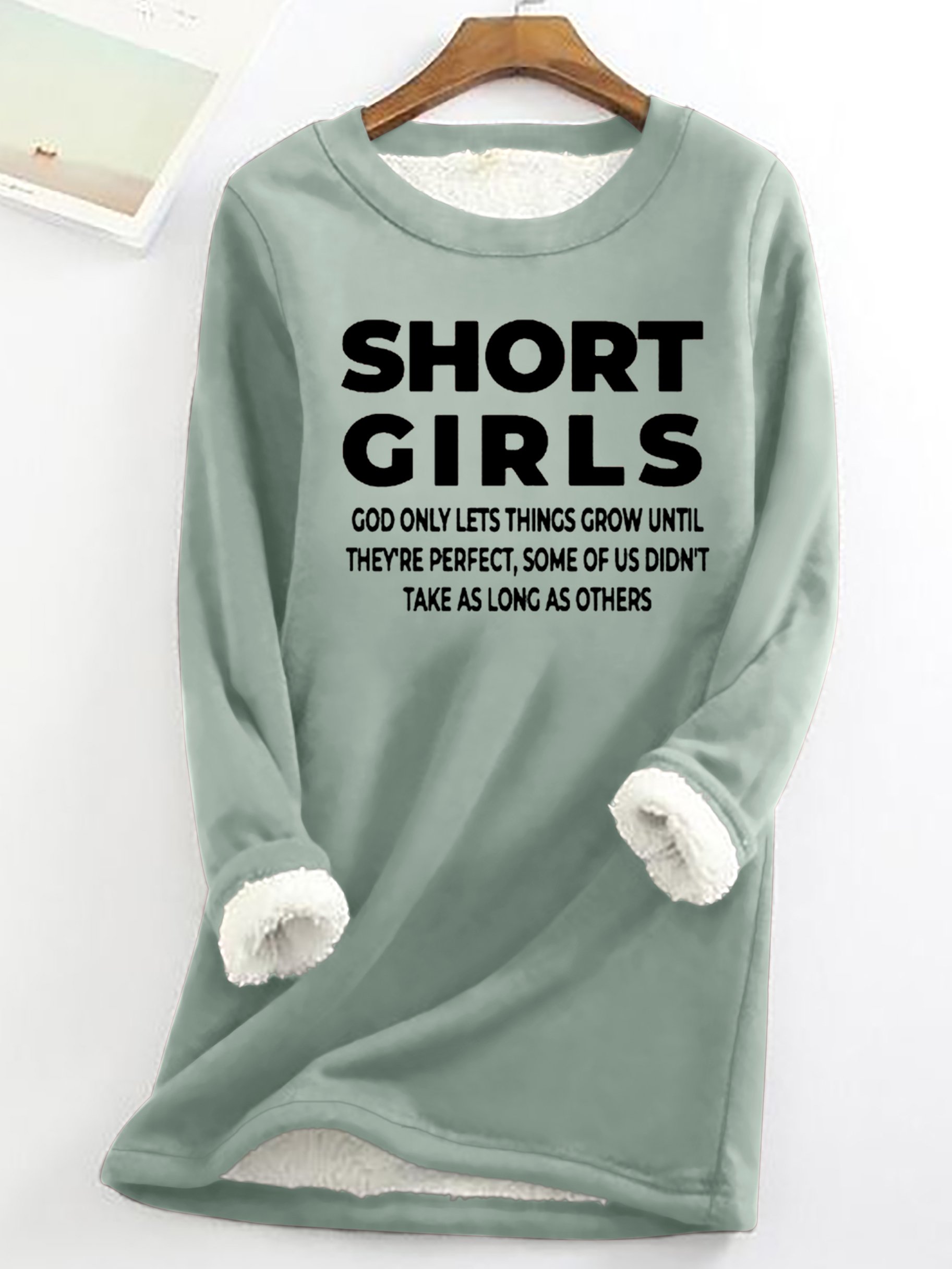 Women's Short Girls Funny Graphic Print Warmth Fleece Sweatshirt Loose Christmas Crew Neck Casual Sweatshirt