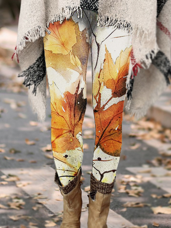 Women's Fall Maple Leaf Plants Simple Leggings