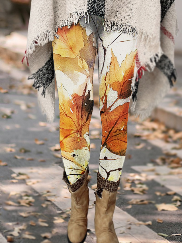 Women's Fall Maple Leaf Plants Simple Leggings