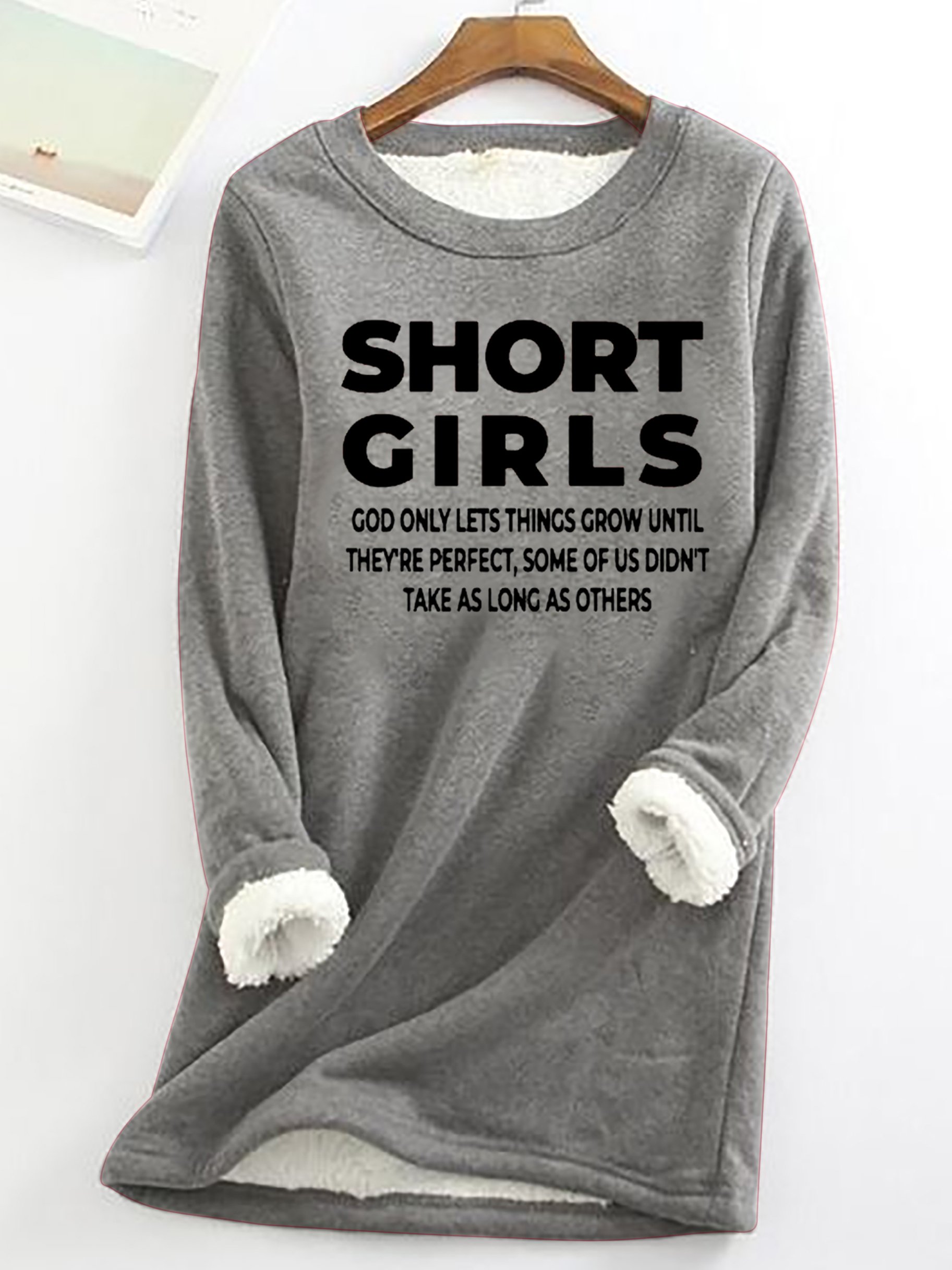 Women's Short Girls Funny Graphic Print Warmth Fleece Sweatshirt Loose Christmas Crew Neck Casual Sweatshirt