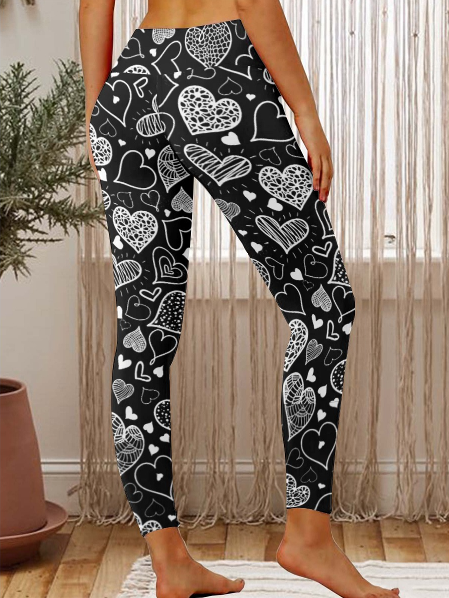 Valentines Day Heart Pattern Womens Tummy Control Legging