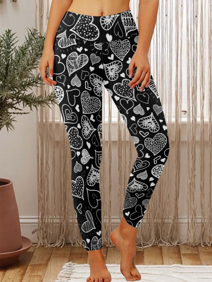 Valentines Day Heart Pattern Womens Tummy Control Legging