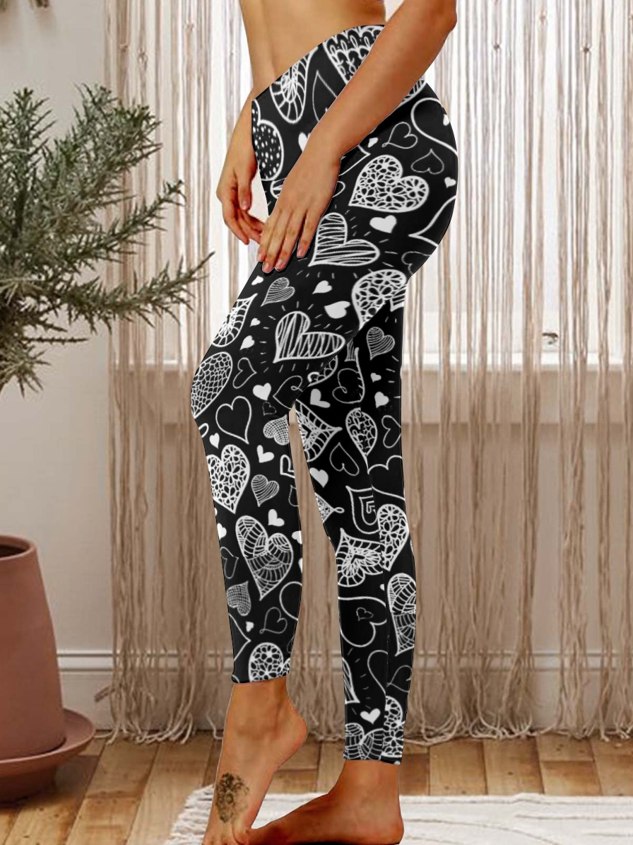 Valentines Day Heart Pattern Womens Tummy Control Legging