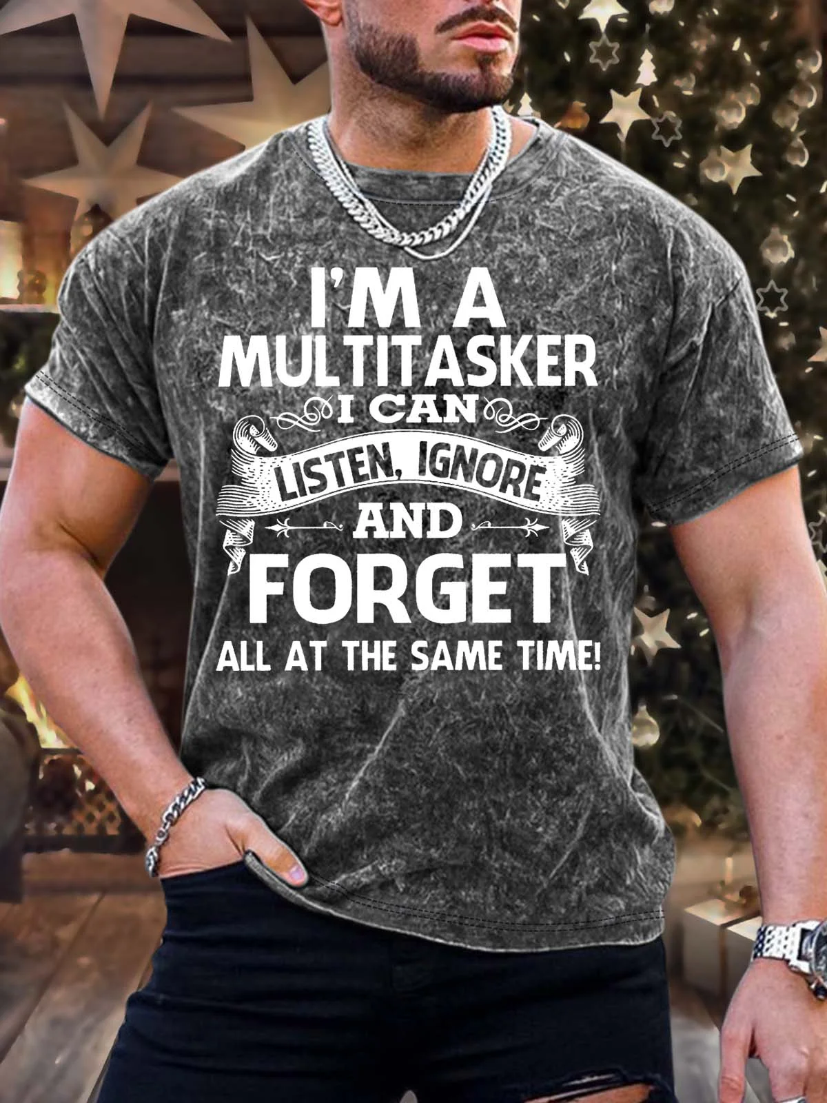 Men’s I’m A Multitasker I Can Listen Ignore And Forget All At The Same Time Casual Crew Neck Text Letters T-Shirt