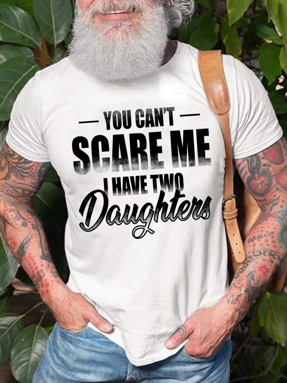 Men's You Can Not Scare Me I Have Two Daughters Funny Graphic Print Crew Neck Cotton Casual Text Letters T-Shirt