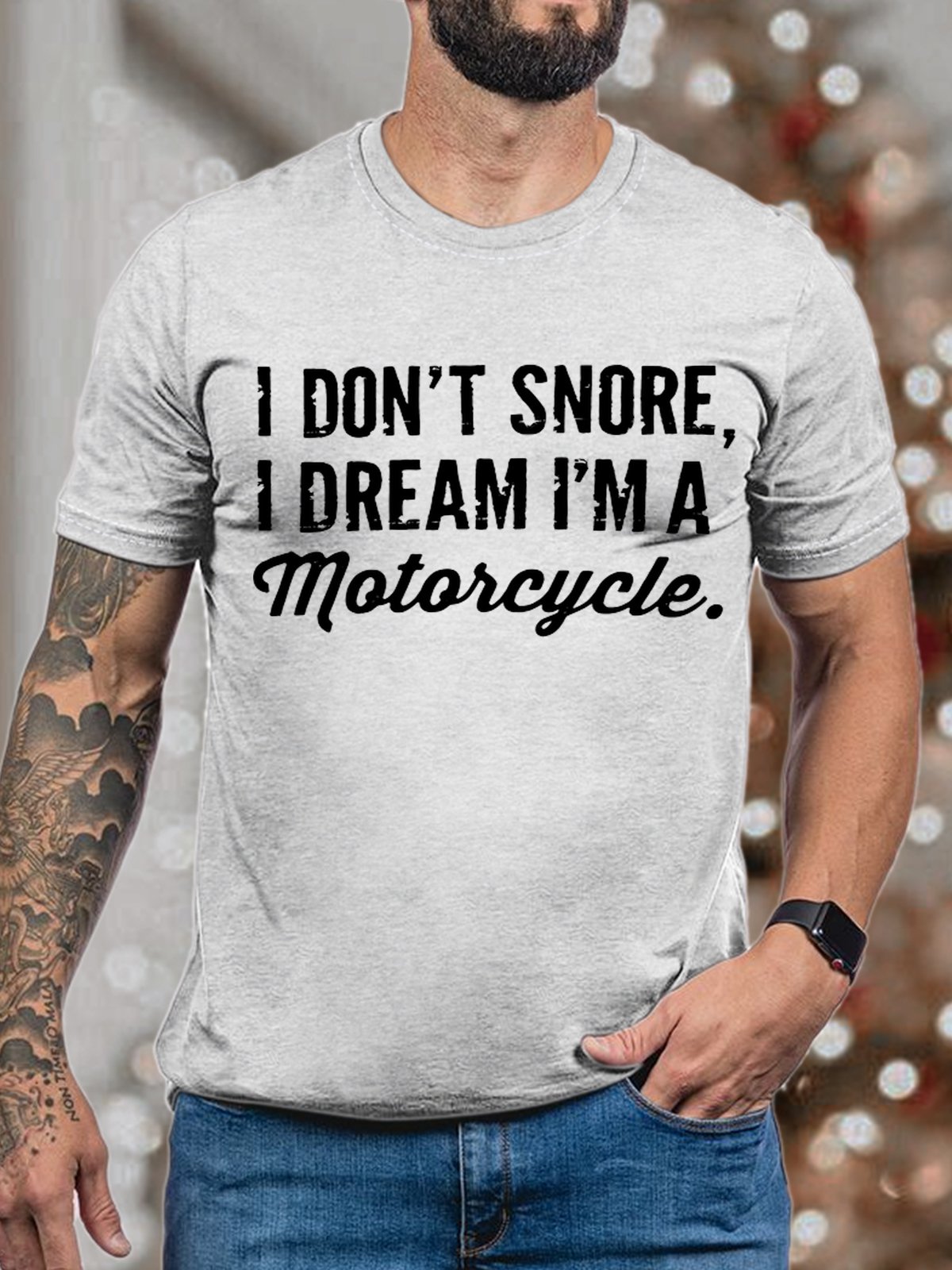 Men's I Do Not Snore I Dream I Am Motorcycle Funny Graphic Print Cotton Text Letters Casual T-Shirt