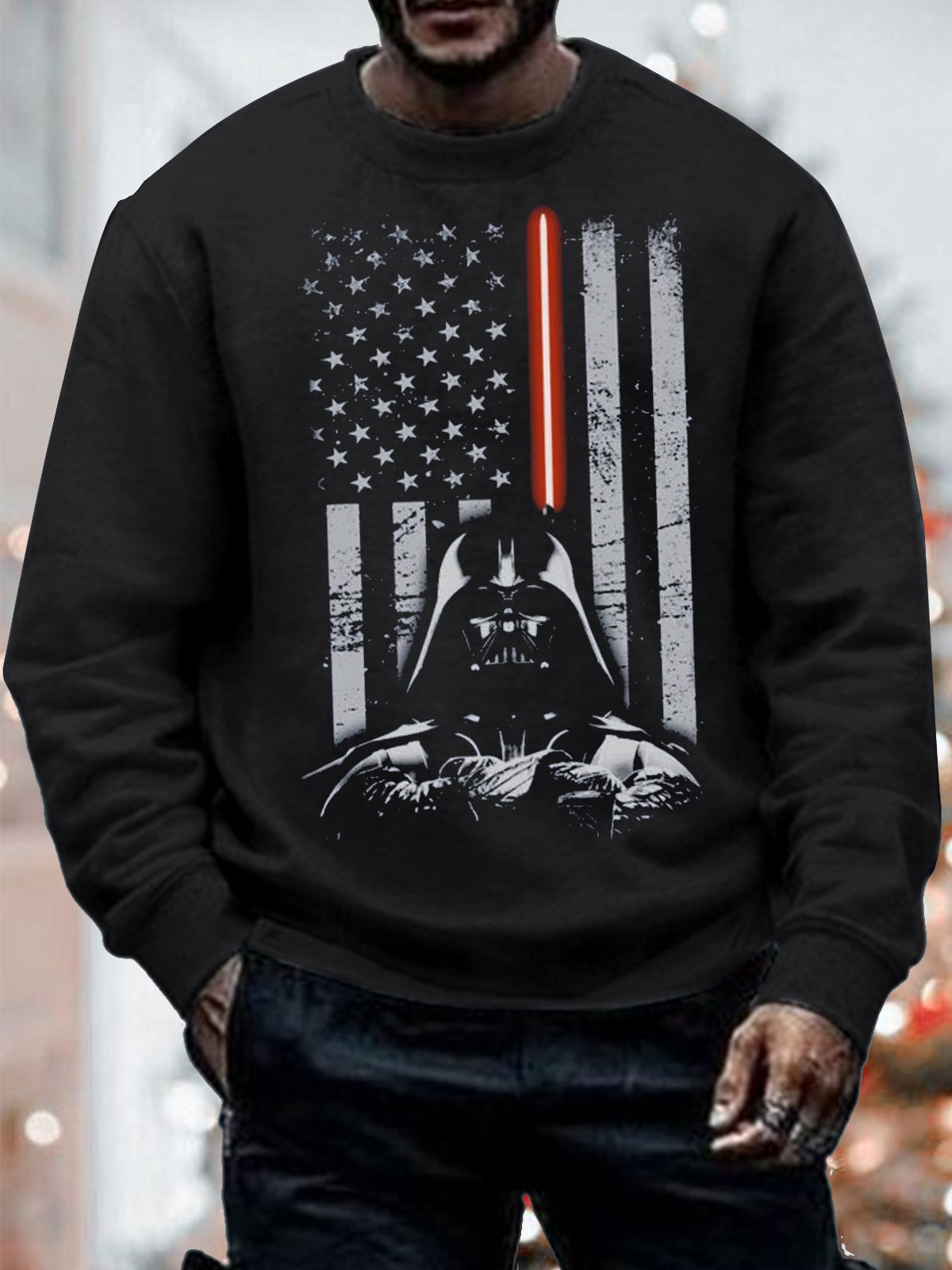 Men's America Flag Crew Neck Casual Cotton-Blend Sweatshirt