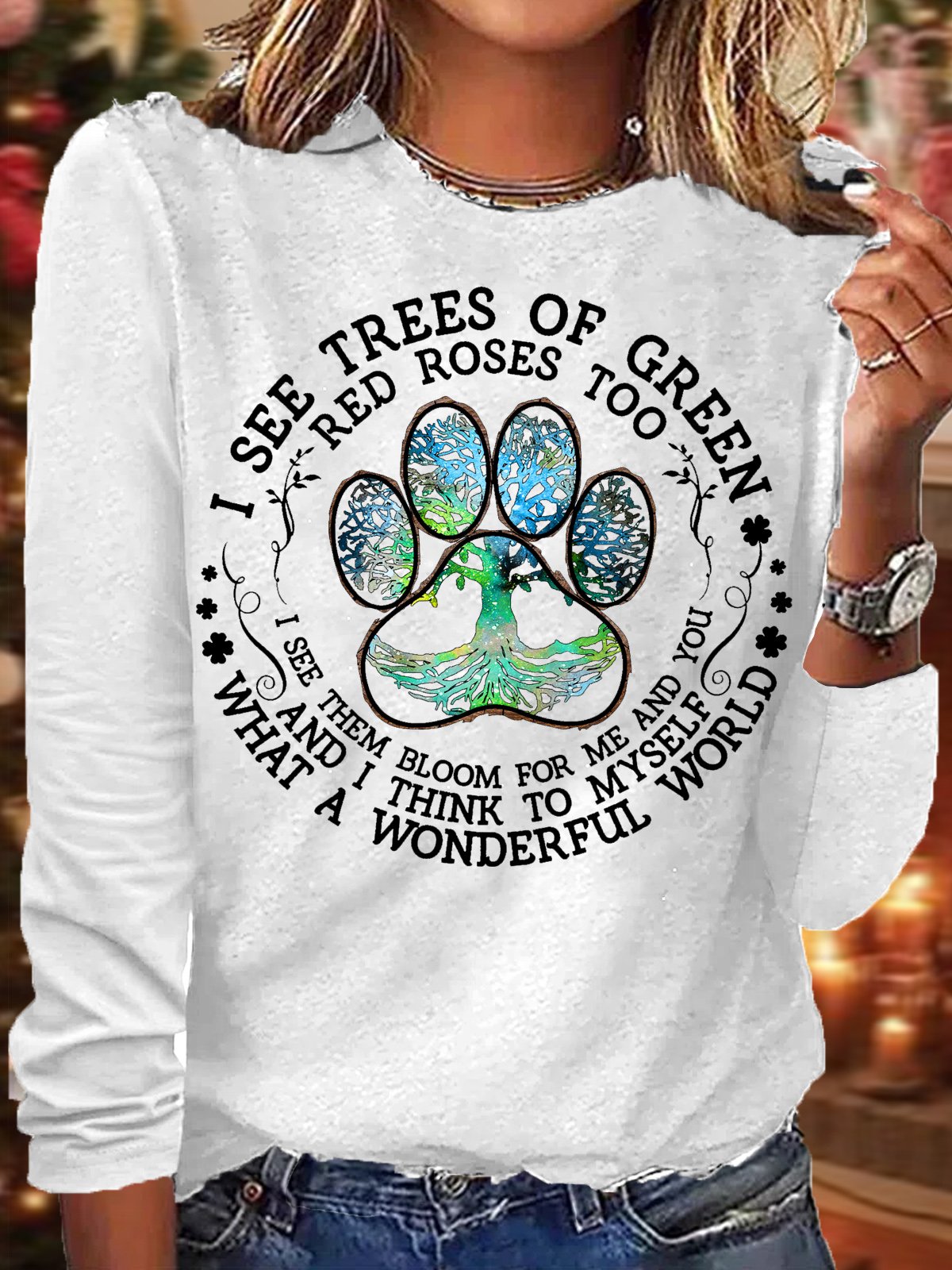 Women's Paw Print What Wonderful World Casual Top