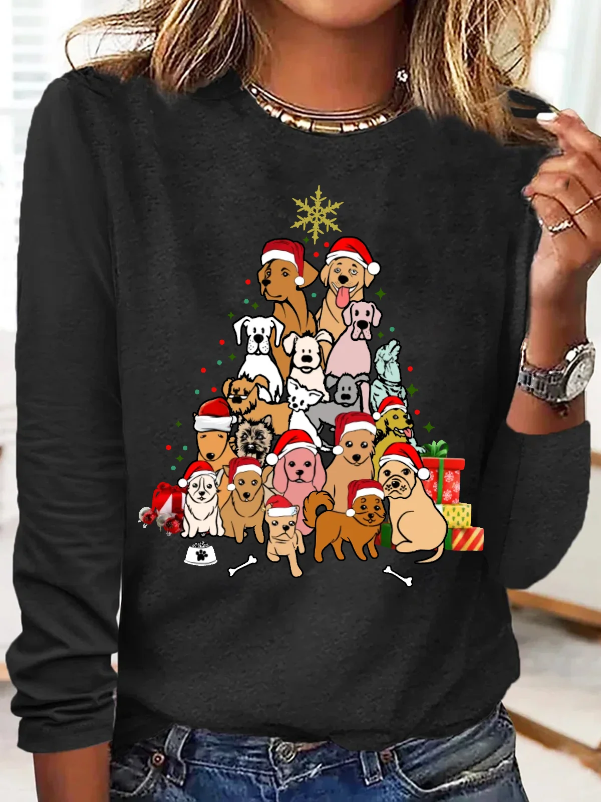 Women's Christmas Dog Tree Casual Top