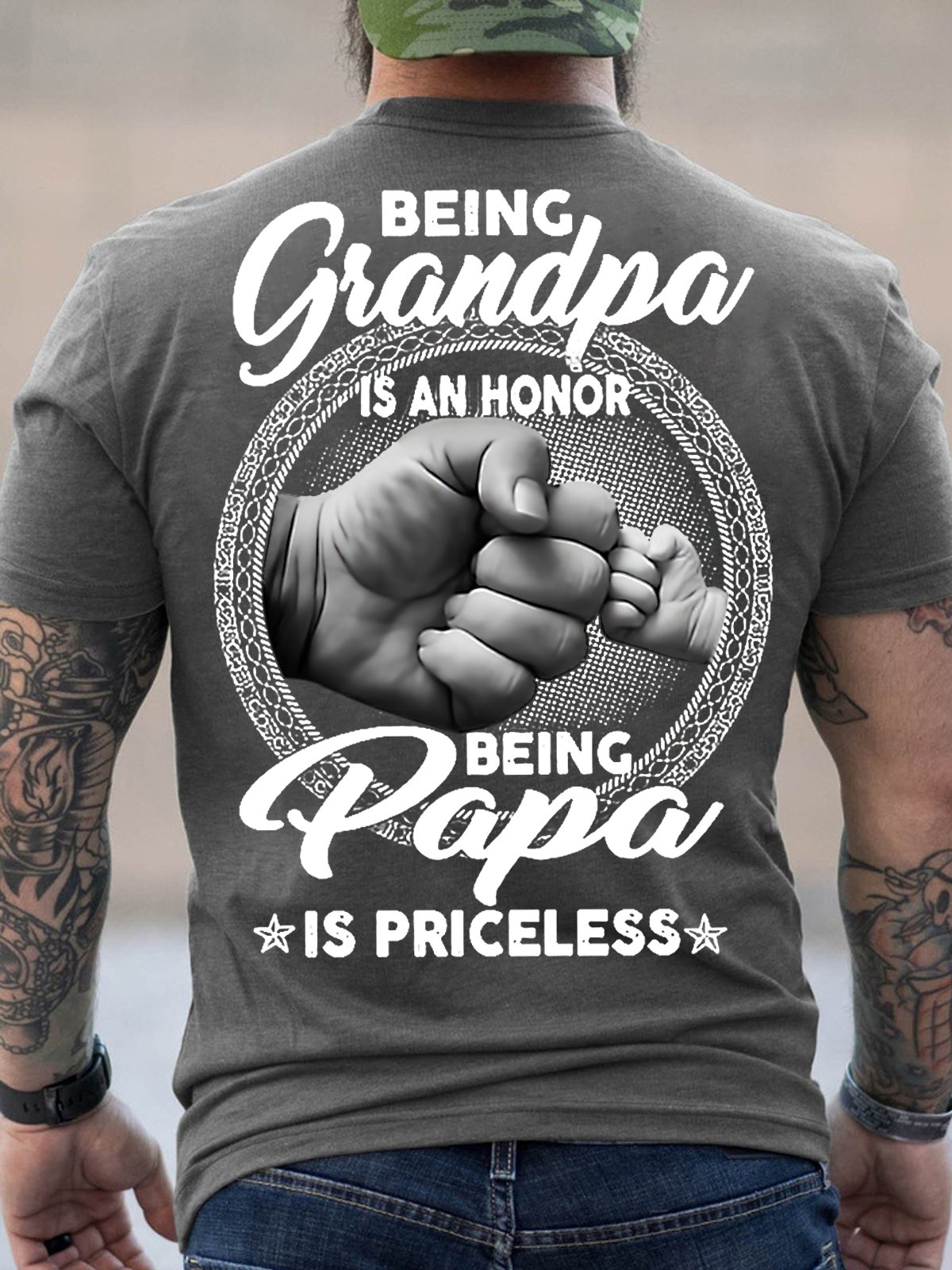 Men's Being Grandpa Ia An Honor Being Papa Is Priceless Funny Graphic Print Loose Text Letters Cotton Casual T-Shirt